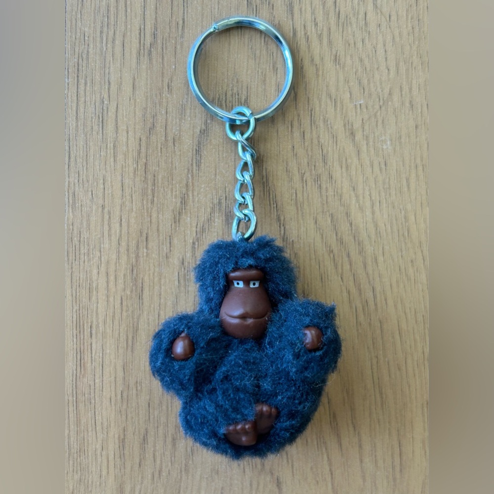 Kipling dark navy blue black furry monkey gorilla keychain charm Don